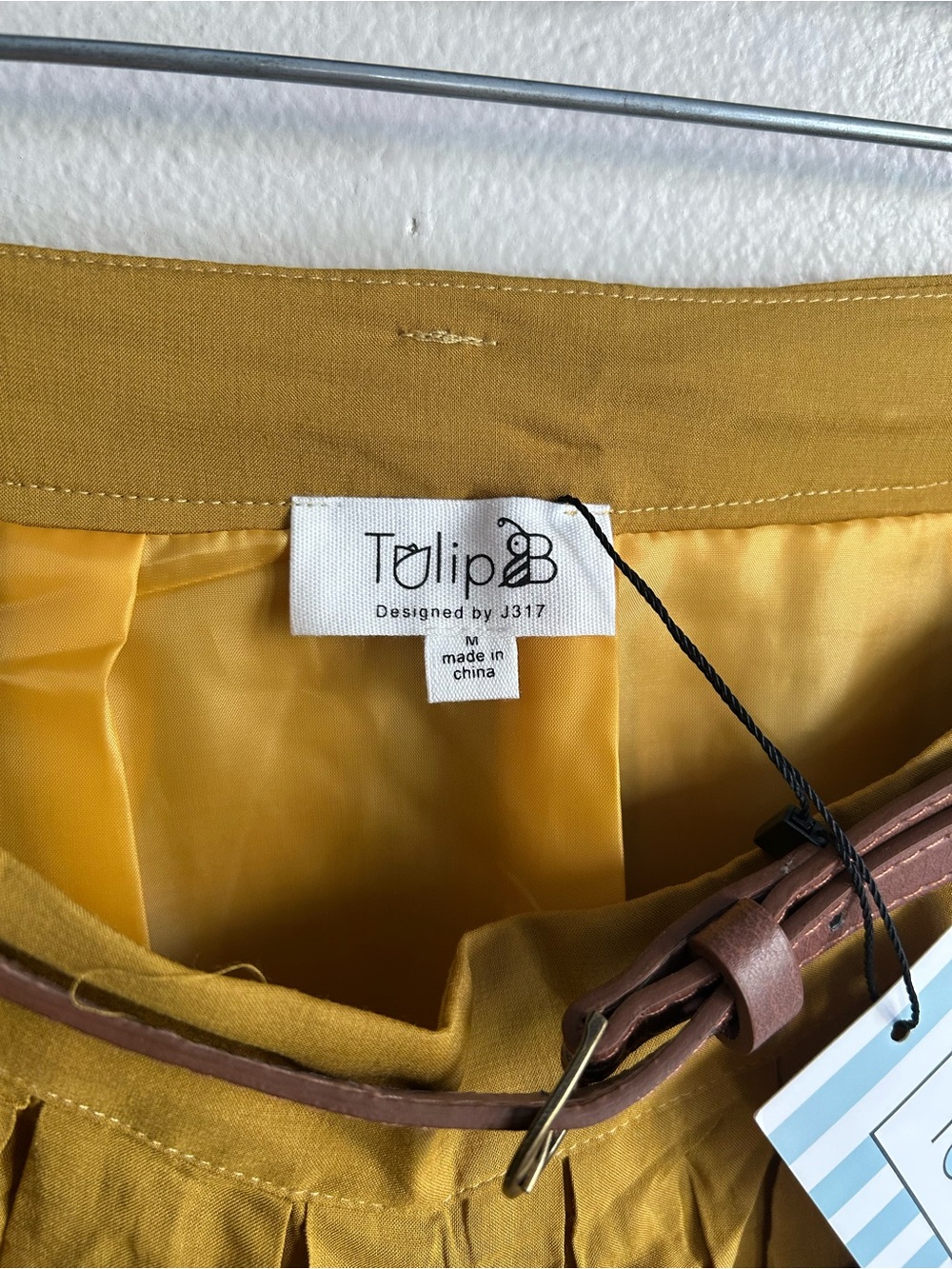 NWT Tulip B Mustard Yellow Midi Maxi Lined Pockets Skirt with Brown Belt Size M - Picture 7 of 8